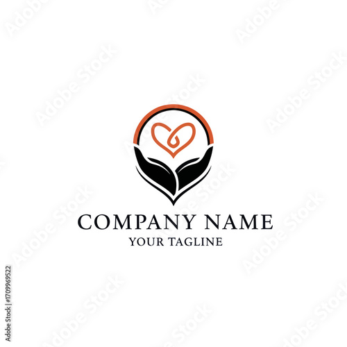 Free Download A logo featuring two cupped hands supporting a stylized heart shape within a circular frame, symbolizing care and community. - GFXLoad