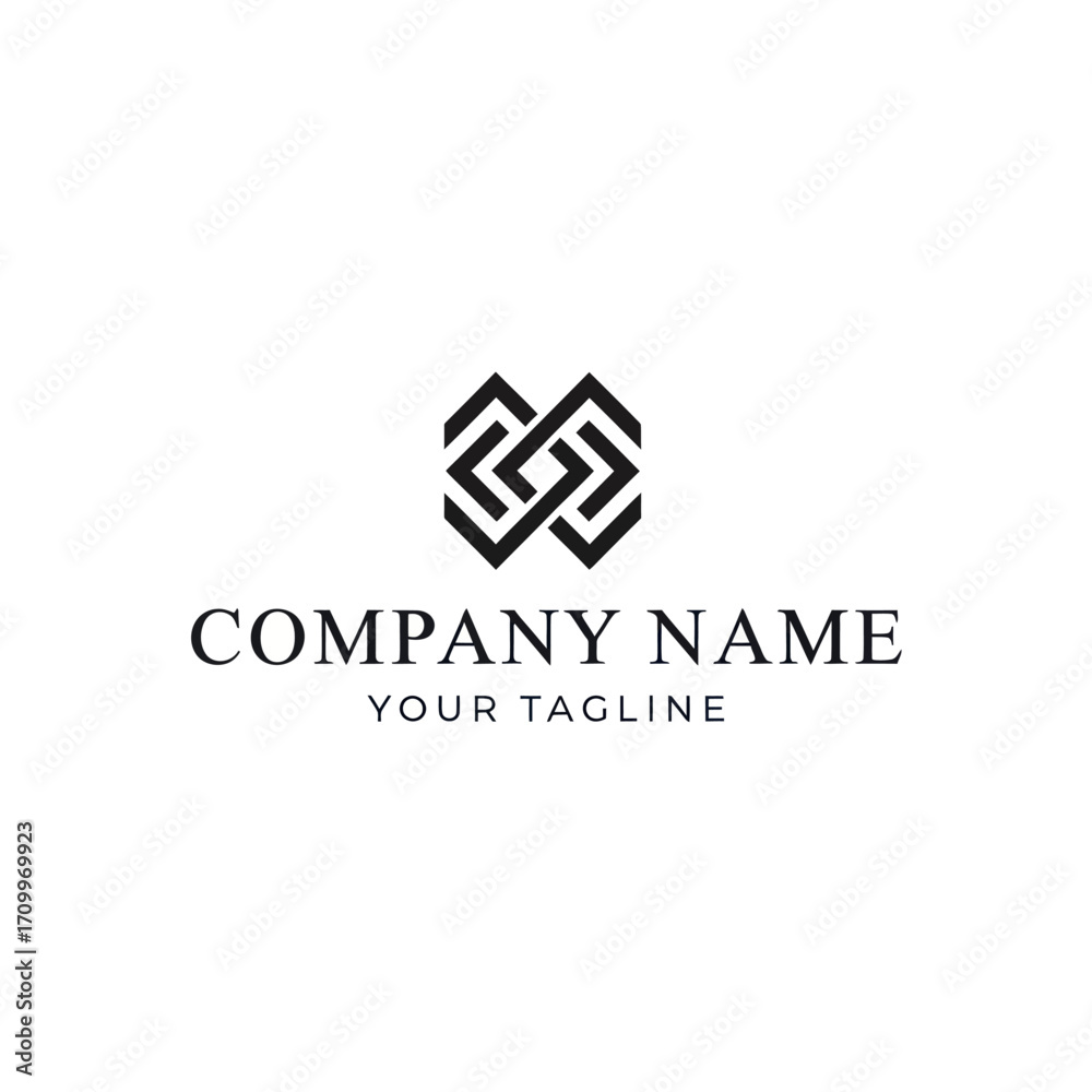 Fototapeta premium Elegant, black and white logo design featuring interlocking geometric shapes.