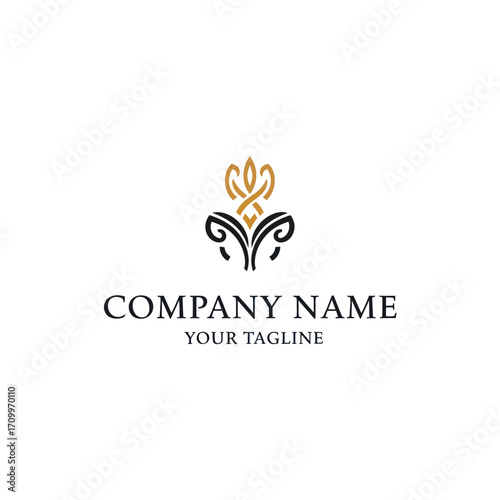 Elegant gold and black floral logo design for a company, featuring stylized plant motifs.