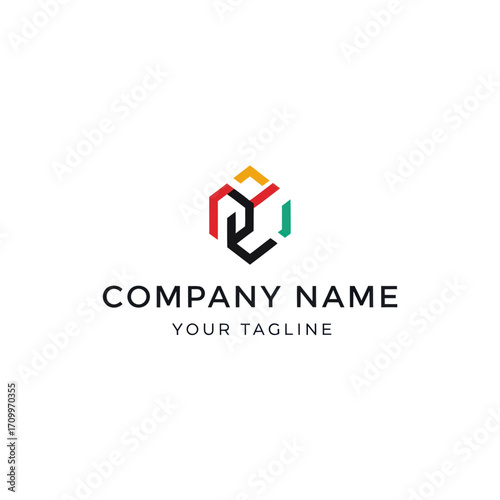 Colorful, abstract logo design featuring interconnected geometric shapes.