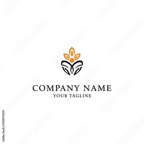 Elegant logo design featuring stylized leaves and a central figure, suitable for a company brand.