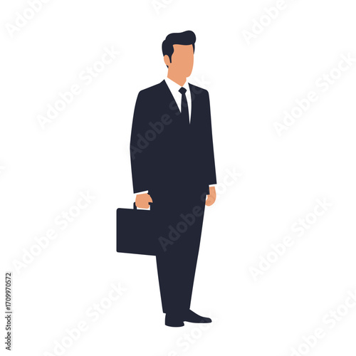 A businessman stands confidently, briefcase in hand, ready for work.