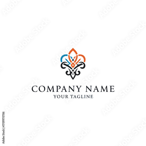 Ornate logo design featuring a stylized flower motif, showcasing company name and tagline.