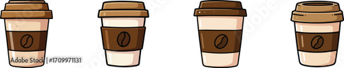 Four coffee cups with different coffee shades representing various coffee drinks such as latte espresso and cappuccino vector