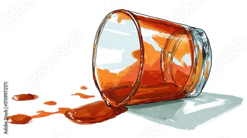 Spilled drink from overturned glass