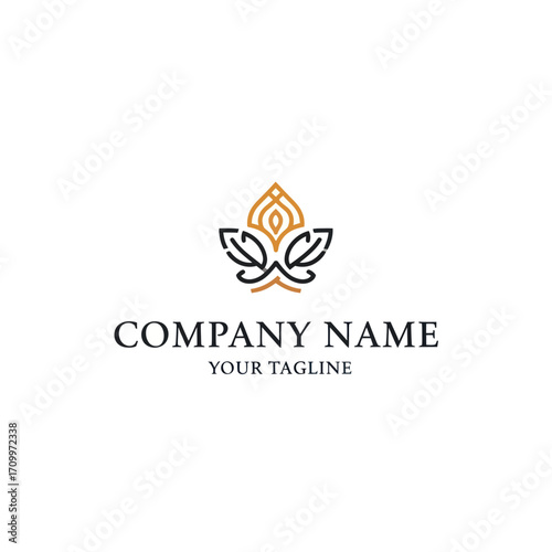Elegant minimalist logo design featuring stylized leaves and a central droplet, ideal for a beauty or nature-related company.