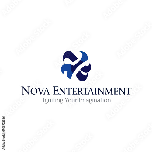 Nova Entertainment logo:  abstract blue design, igniting imagination tagline.