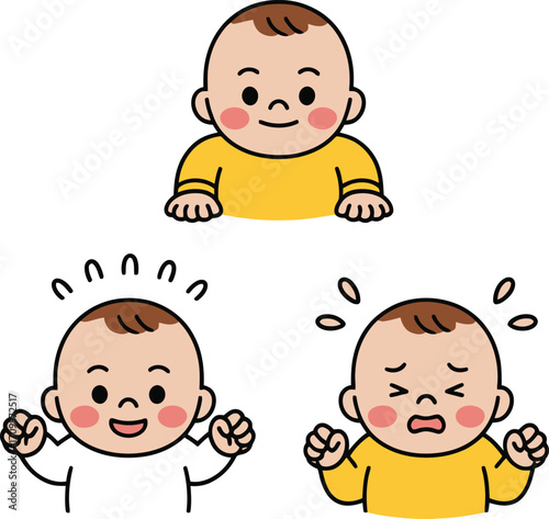 Joyful, excited, and distressed baby faces showing diverse emotions and expressions for parent resources