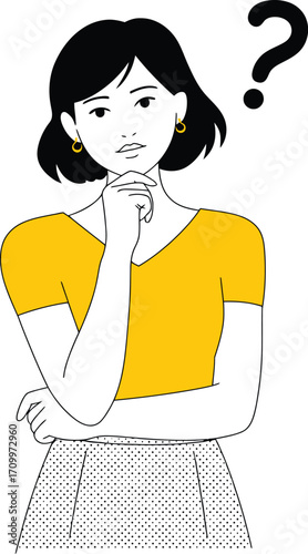 Curious woman pondering a difficult question, seeking answers and solutions with thoughtful expression