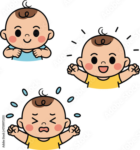 Adorable babies express joy excitement and distress with expressive faces and gestures