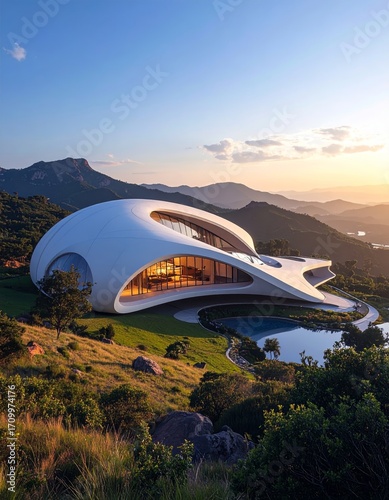 Wallpaper Mural Modern Futuristic Building with Curved Architectural Design Torontodigital.ca