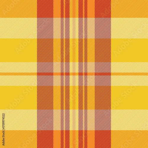 Simplicity plaid texture background, covering check seamless textile. Clan vector fabric pattern tartan in tumeric and bisque colors.