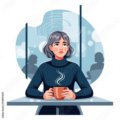 Woman contemplating with coffee mug