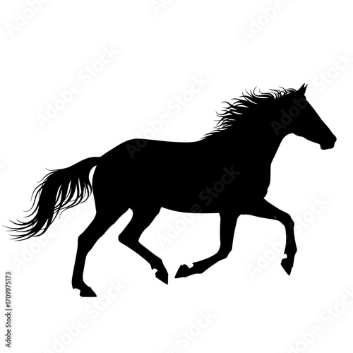 Galloping horse silhouette isolated on white background