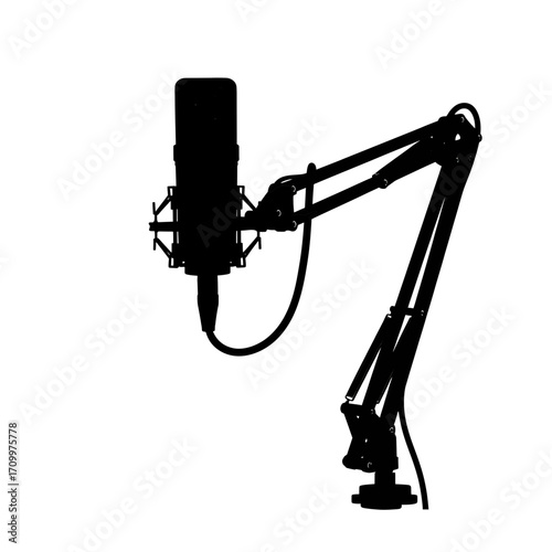 Studio microphone on an adjustable arm silhouette isolated on white background