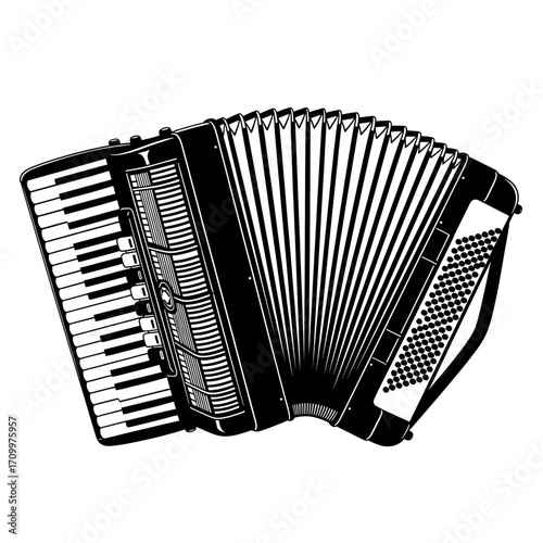 Black accordion silhouette isolated on white background