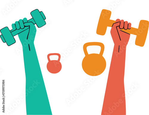 Hands Lifting Dumbbells and Kettlebells fitness exercise