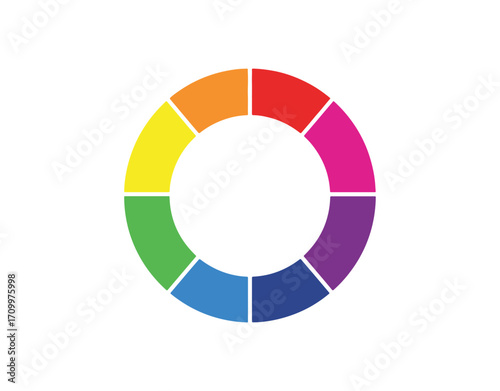 A colorful rainbow circle spectrum. It's a ring featuring rainbow bands in seven colors of the spectrum and visible light: red, orange, yellow, green, blue, indigo, and violet.