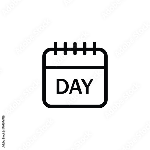 A minimalist black and white line art icon representing a calendar page. The page is clearly labeled with the word 'DAY'.