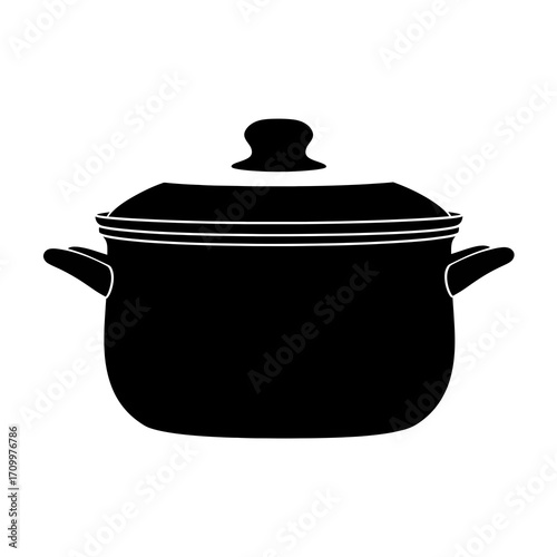 Black silhouette of a cooking pot with lid isolated on white background