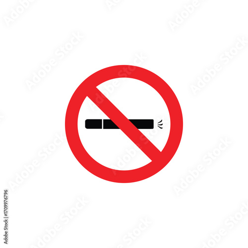 A universal symbol indicating that smoking is prohibited in this area. Features a red circle with a diagonal line over a cigarette.