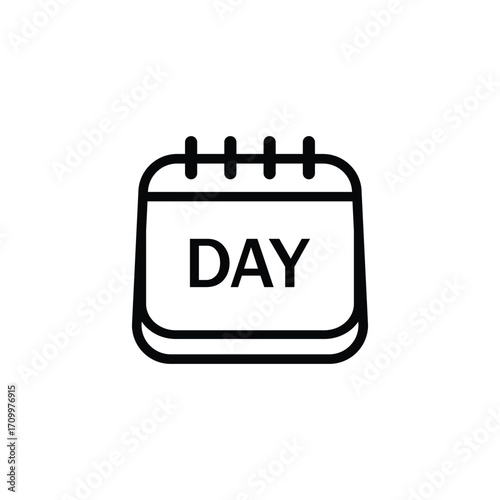 A minimalist black and white line drawing of a calendar page with the word DAY prominently displayed.