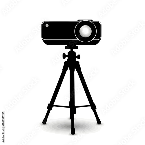 Projector on a tripod silhouette isolated on white background