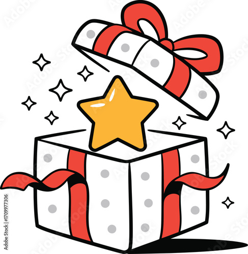 Exciting gift box opens revealing a glowing golden star and sparkling magic