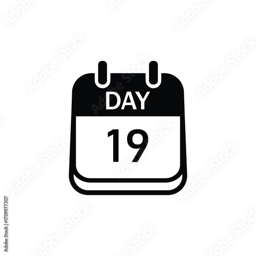 A minimalist, black and white graphic of a calendar page displaying the number 19 and the word DAY.