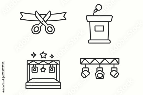 Inauguration Ceremony Icons – Elegant Vector Set of Political, Corporate & Cultural Event Symbols
