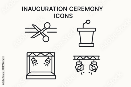 Inauguration Ceremony Icons – Elegant Vector Set of Political, Corporate & Cultural Event Symbols