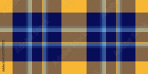 Seamless plaid pattern with blue hues and gold accents. This woven texture offers a versatile backdrop, perfect for fashion, textile design, or heritage projects.