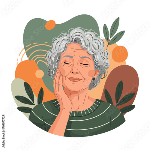 Peaceful senior woman illustration