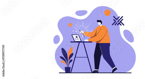 Man working comfortably from home on a laptop, embodying remote work, freelancing, and a flexible lifestyle. Ideal for business, education, or personal projects.