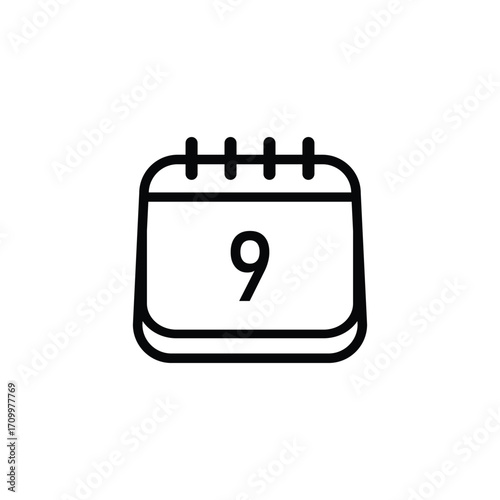 A minimalist line art icon of a calendar page showing the number nine, representing a specific date or event.