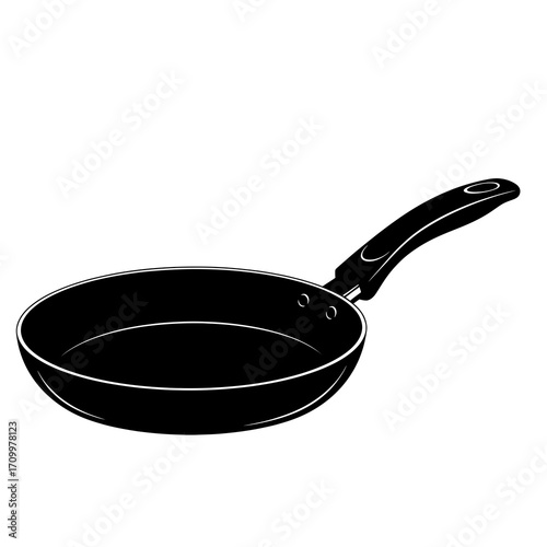 Black frying pan silhouette isolated on white background