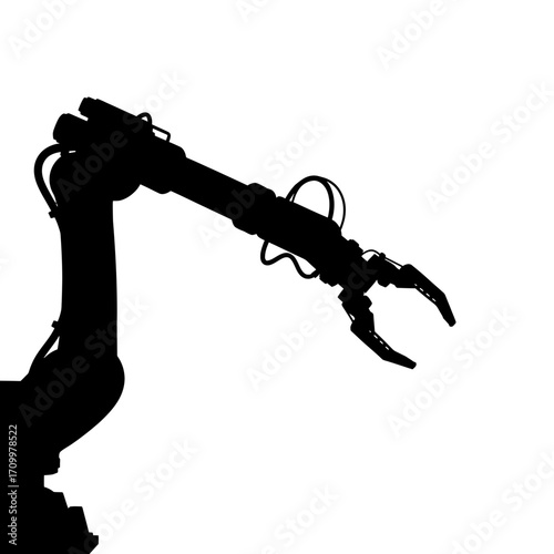 Industrial robotic arm silhouette isolated on white background