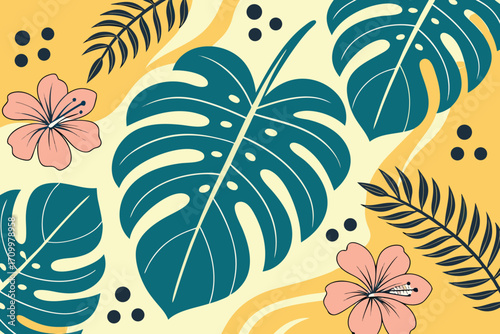 Tropical Leaves and Flowers Pattern illustration energetic