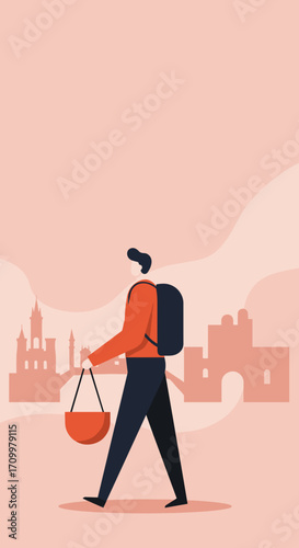 Modern person walking outdoors, engaged with a laptop. Represents remote work, freelance, digital nomad lifestyle, and flexible connectivity.