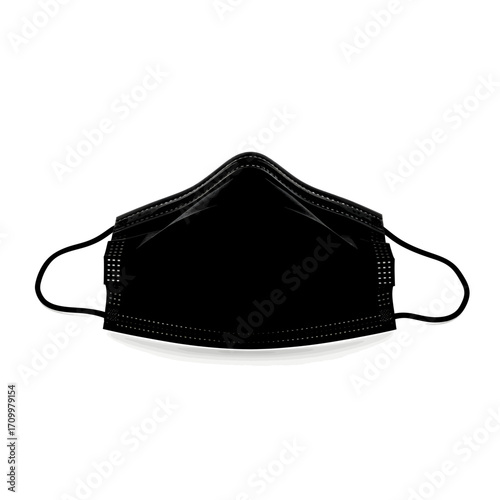Black disposable face mask silhouette isolated on white background