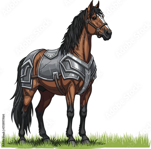 vector, illustration, horse with armor, animal, soldier, poster, background