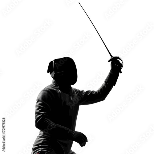 Fencer in action silhouette isolated on white background