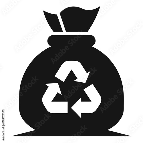 Recycling Bin Bag Icon with Recycle Arrows