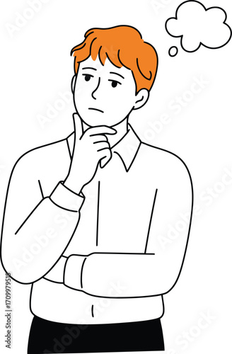 Pensive businessman pondering a complex problem with a thought bubble above his head