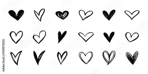 Black and White Heart Symbol Collection – Minimal Design