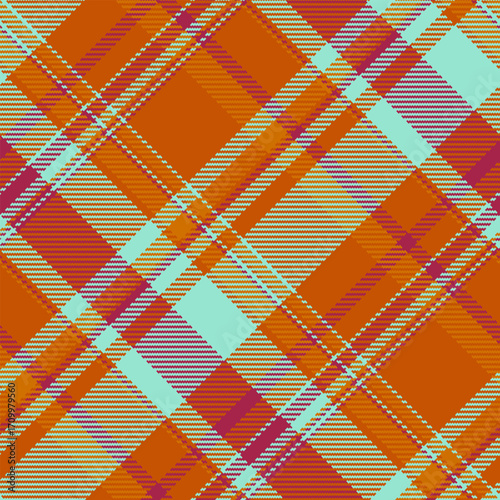 Idyllic seamless plaid texture, commerce tartan fabric check. Teenage pattern background textile vector in orange and teal colors.