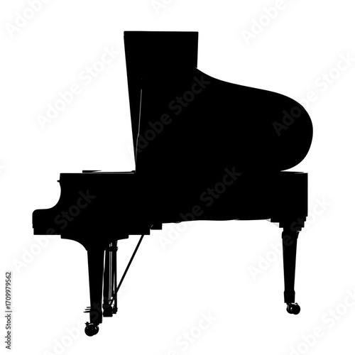 Black grand piano silhouette isolated on white background
