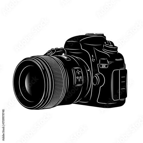Digital camera silhouette isolated on white background