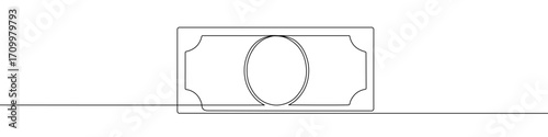 Banknote with no currency sign in one line art style. Banknote drawing with editable black stroke on white background. Vector illustration.