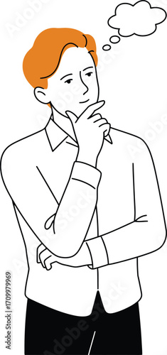 Confident businessman pondering important decision, visualizing success and future strategy in his mind.
